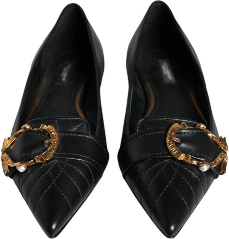 Dolce & Gabbana Gestikte Leren Ballerina Flats Zwart Black Dames