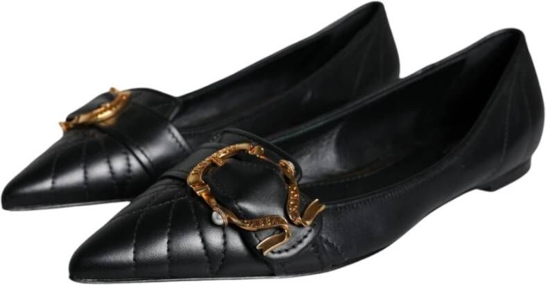 Dolce & Gabbana Gestikte Leren Ballerina Flats Zwart Black Dames