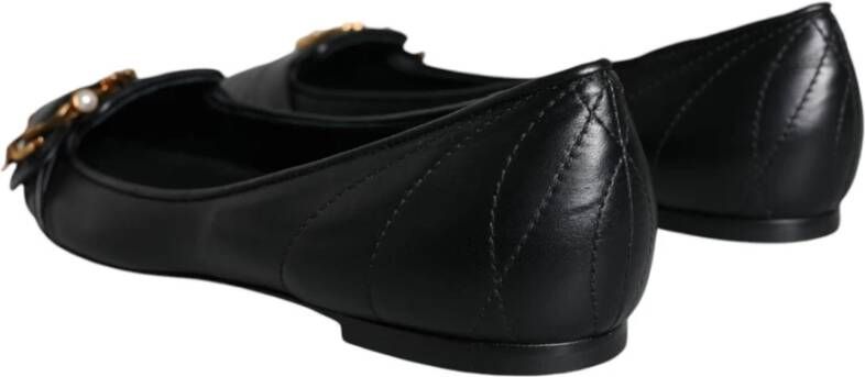 Dolce & Gabbana Gestikte Leren Ballerina Flats Zwart Black Dames