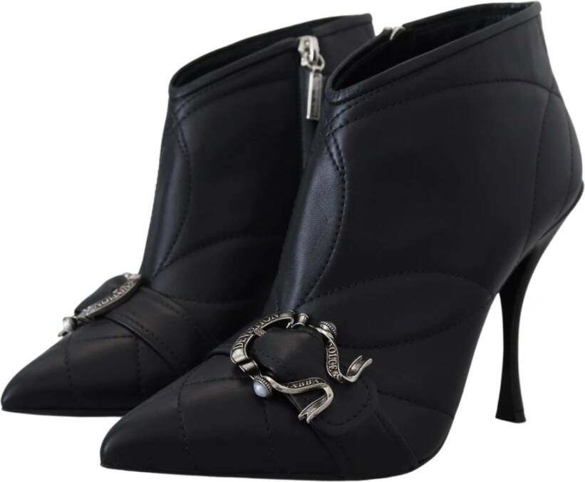 Dolce & Gabbana Gestikte leren stiletto laarzen Black Dames