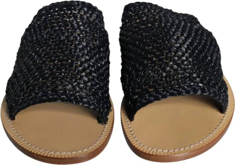 Dolce & Gabbana Gevlochten Raffia Slides in Beige Black Heren