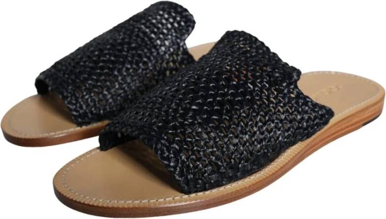 Dolce & Gabbana Gevlochten Raffia Slides in Beige Black Heren