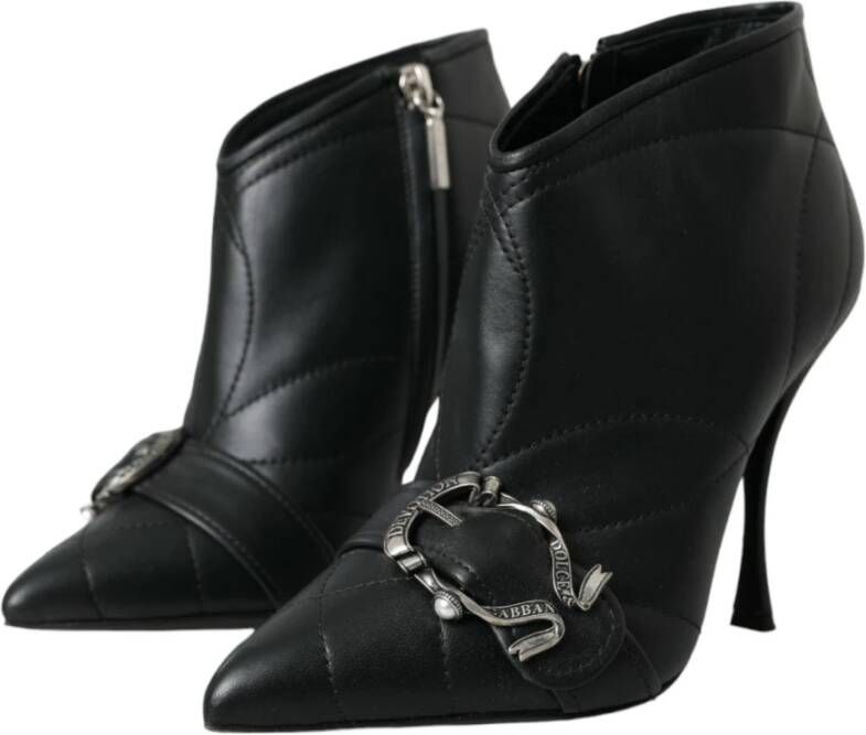 Dolce & Gabbana Gewatteerde Leren Stiletto Laarzen Black Dames