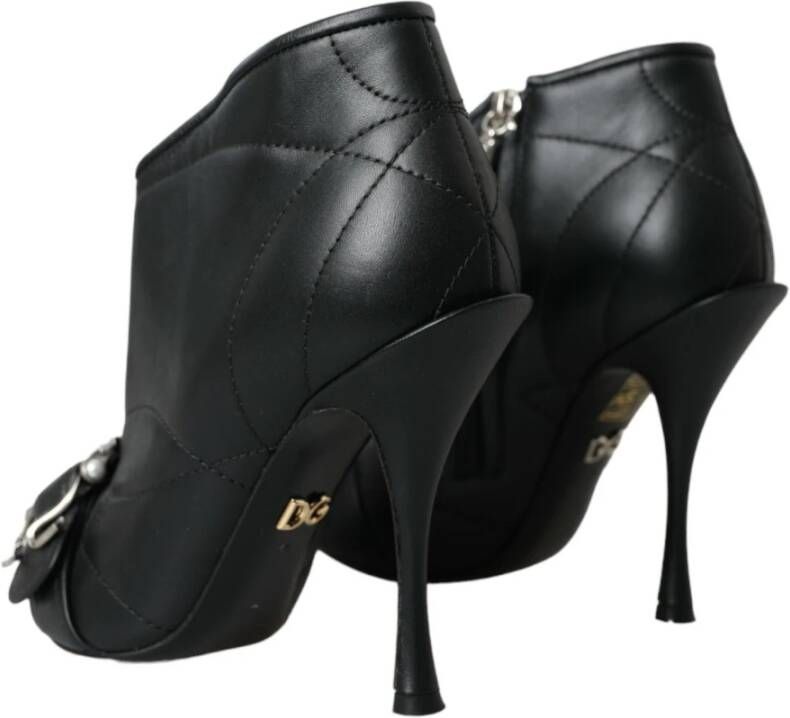 Dolce & Gabbana Gewatteerde Leren Stiletto Laarzen Black Dames