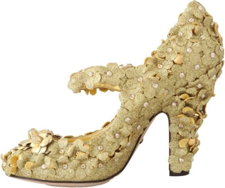 Dolce & Gabbana Gouden Bloemen Kristal Versierde Pumps Yellow Dames