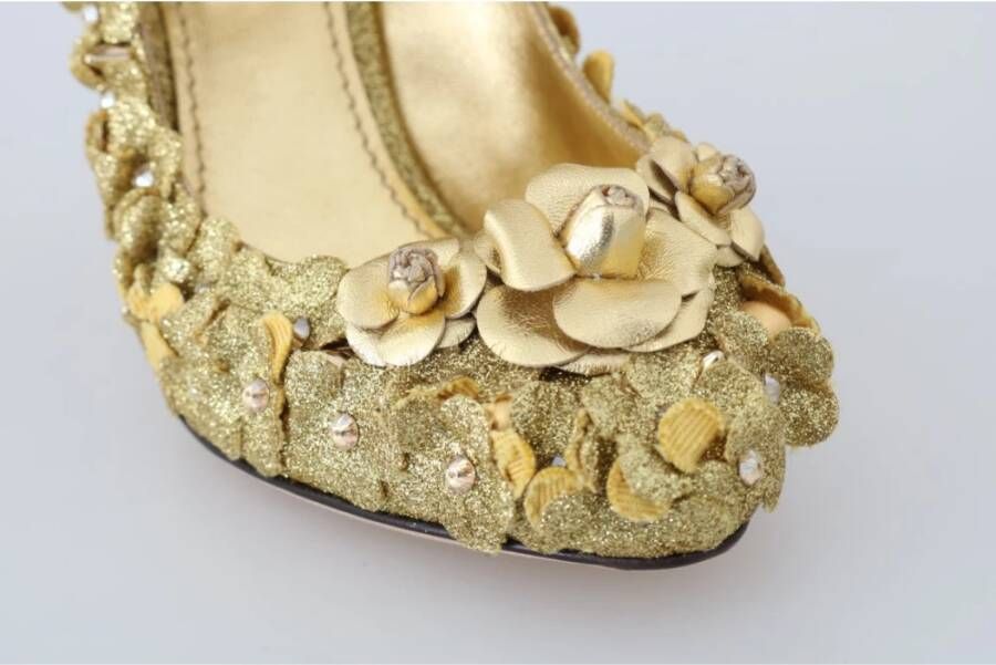 Dolce & Gabbana Gouden Bloemen Kristal Versierde Pumps Yellow Dames