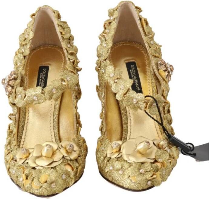 Dolce & Gabbana Gouden Bloemen Kristal Versierde Pumps Yellow Dames