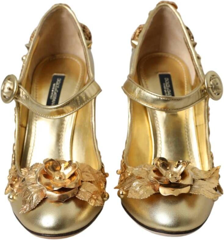 Dolce & Gabbana Gouden Bloemen Leren Mary Janes Pumps Yellow Dames