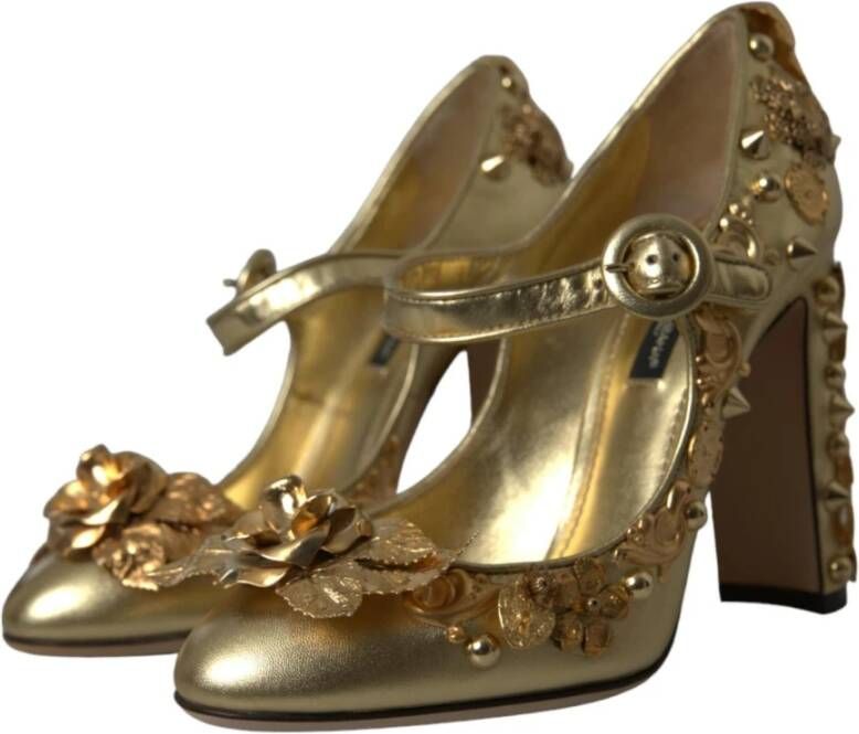 Dolce & Gabbana Gouden Bloemen Leren Mary Janes Pumps Yellow Dames