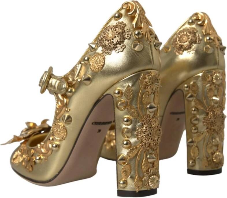 Dolce & Gabbana Gouden Bloemen Leren Mary Janes Pumps Yellow Dames