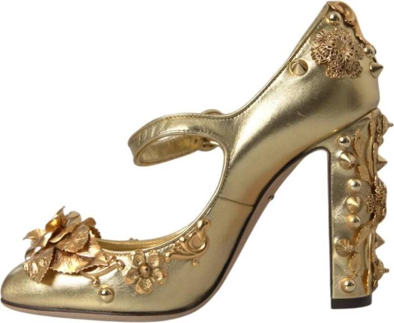 Dolce & Gabbana Gouden Bloemen Leren Mary Janes Pumps Yellow Dames