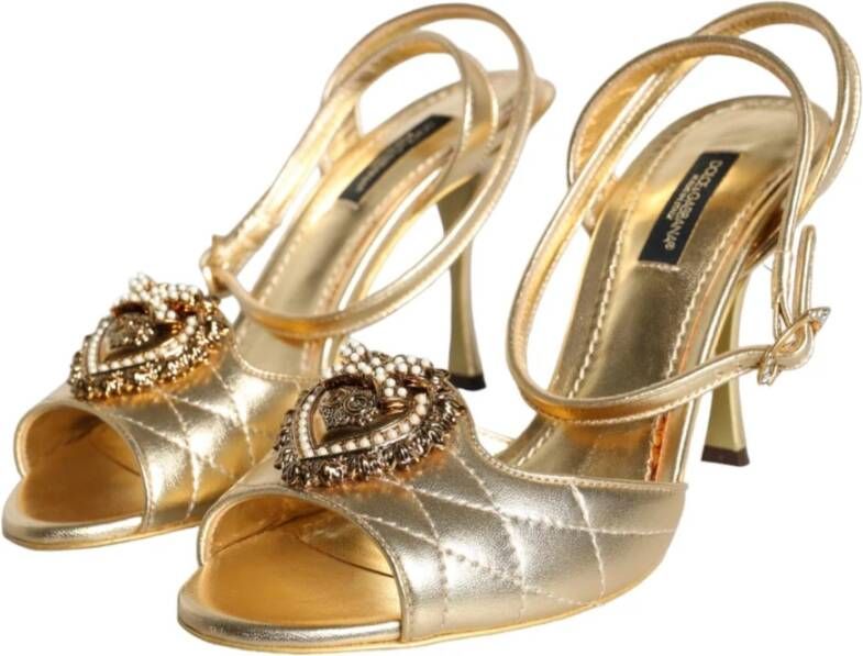 Dolce & Gabbana Gouden Devotie Stiletto Hakken Sandalen Yellow Dames