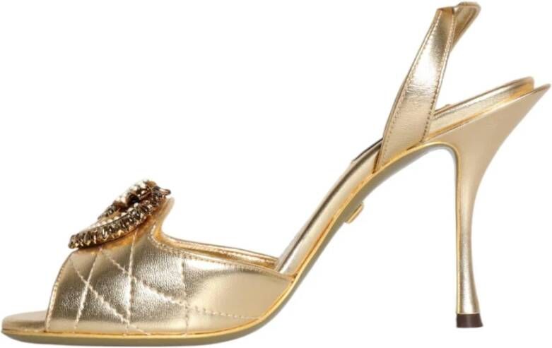 Dolce & Gabbana Gouden Devotie Stiletto Hakken Sandalen Yellow Dames