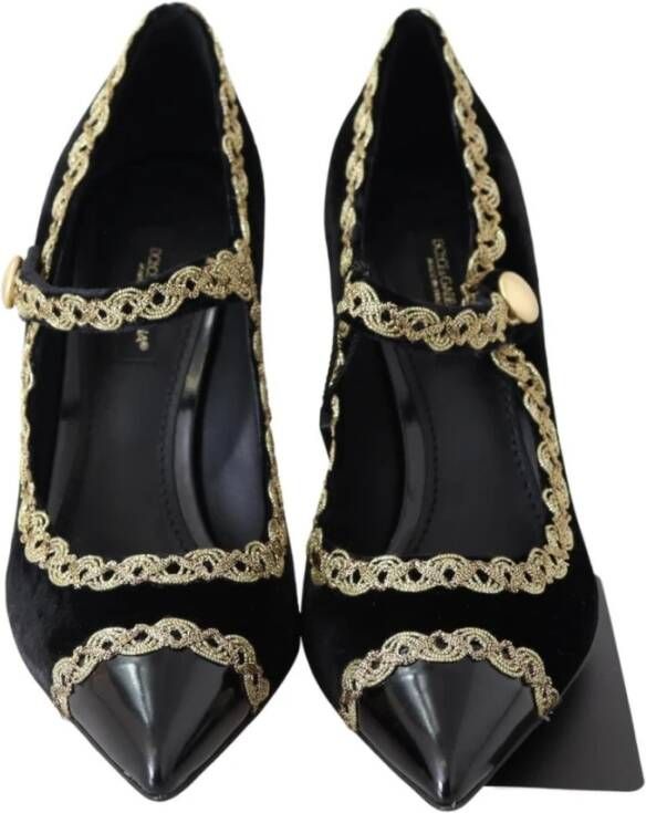 Dolce & Gabbana Gouden Geborduurde Mary Jane Pumps Black Dames