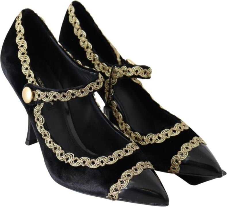 Dolce & Gabbana Gouden Geborduurde Mary Jane Pumps Black Dames