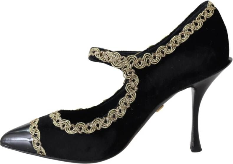 Dolce & Gabbana Gouden Geborduurde Mary Jane Pumps Black Dames