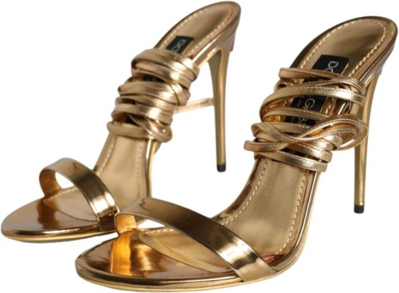 Dolce & Gabbana Gouden Hoge Sandalen Striksluiting Yellow Dames