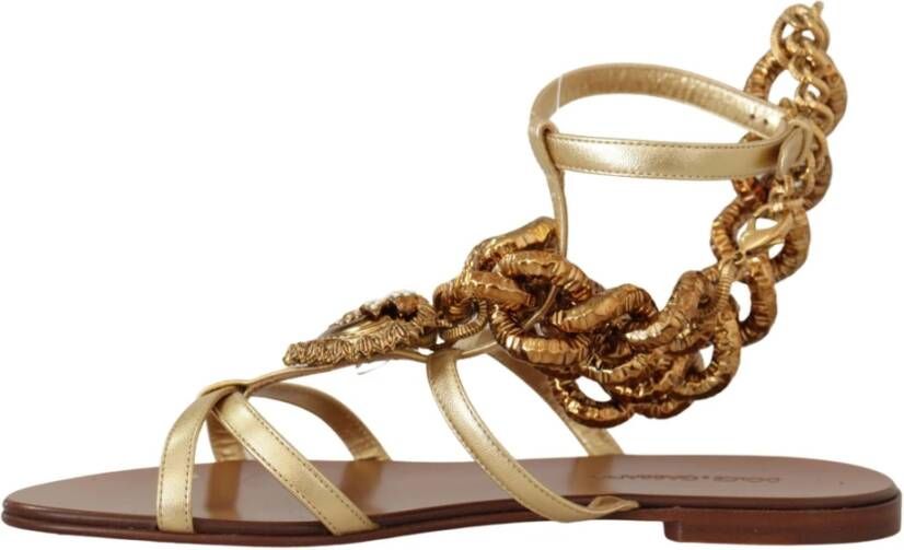 Dolce & Gabbana Gouden Ketting Gladiator Sandalen Yellow Dames