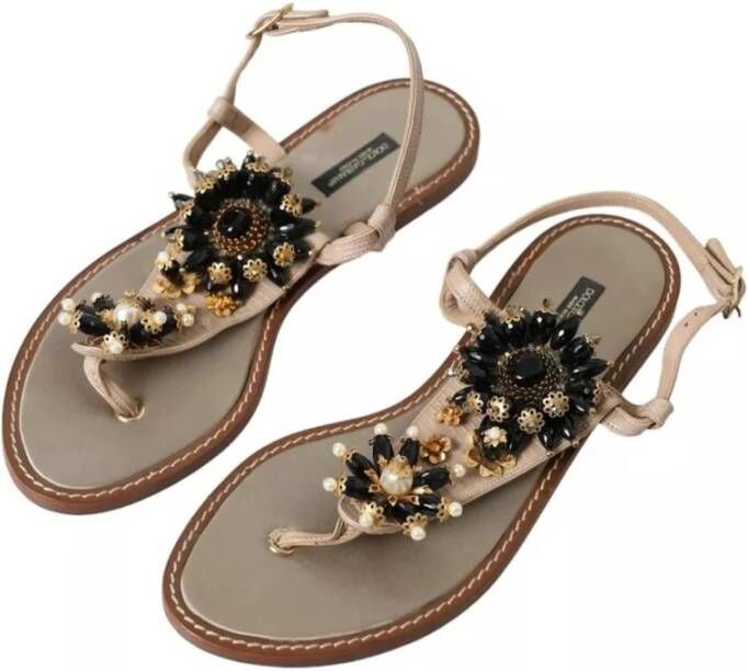 Dolce & Gabbana Gouden Kralen Leren Sandalen Multicolor Dames