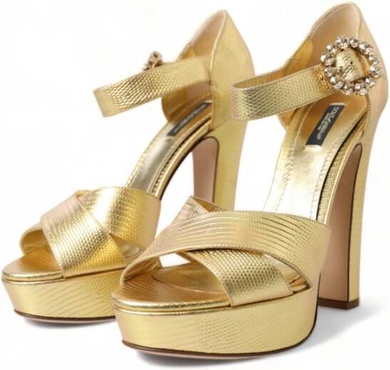 Dolce & Gabbana Gouden Kristal Platform Sandalen Yellow Dames