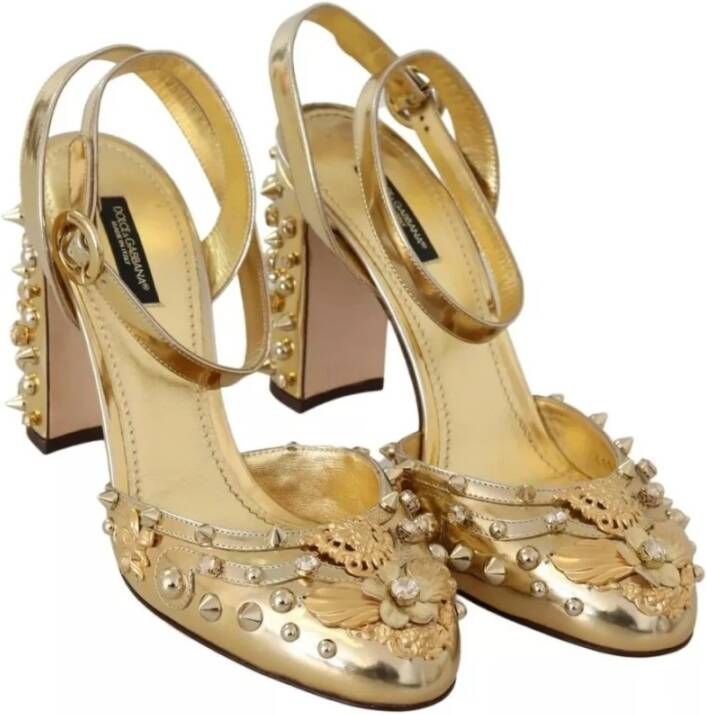 Dolce & Gabbana Gouden Kristal Studs Leren Slingback Sandalen Yellow Dames