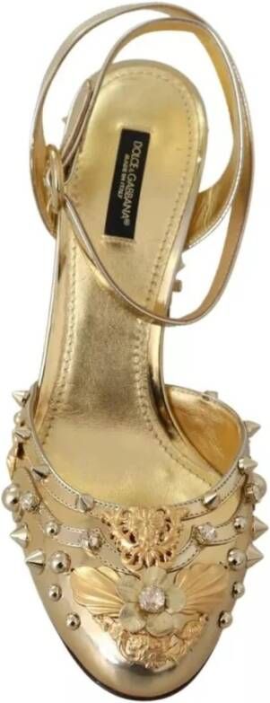 Dolce & Gabbana Gouden Kristal Studs Leren Slingback Sandalen Yellow Dames