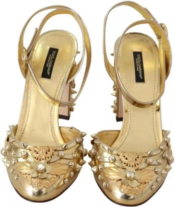 Dolce & Gabbana Gouden Kristal Studs Leren Slingback Sandalen Yellow Dames