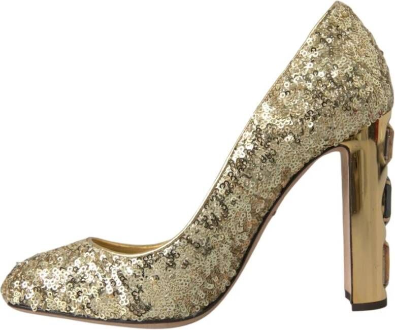 Dolce & Gabbana Gouden Kristalversierde Hakken Pumps Yellow Dames