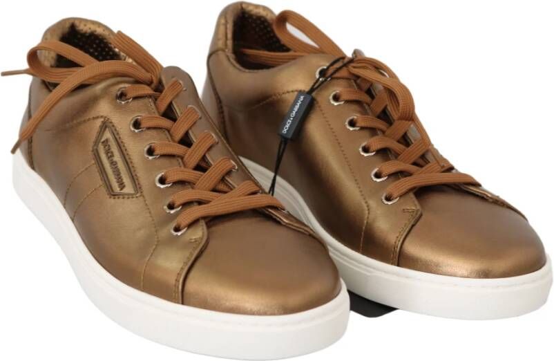 Dolce & Gabbana Gouden Leren Heren Casual Sneakers Bruin Heren