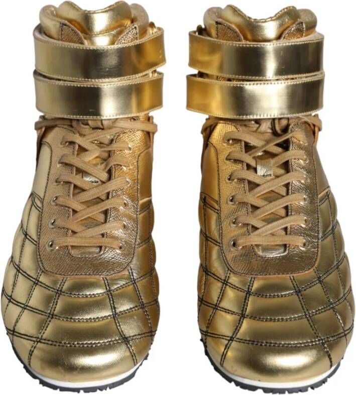 Dolce & Gabbana Gouden Leren High Top Schoenen Yellow Heren