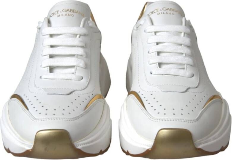 Dolce & Gabbana Gouden Leren Lage Sneakers met Logo Details White Heren