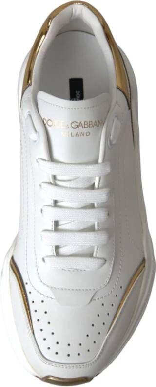 Dolce & Gabbana Gouden Leren Lage Sneakers met Logo Details White Heren