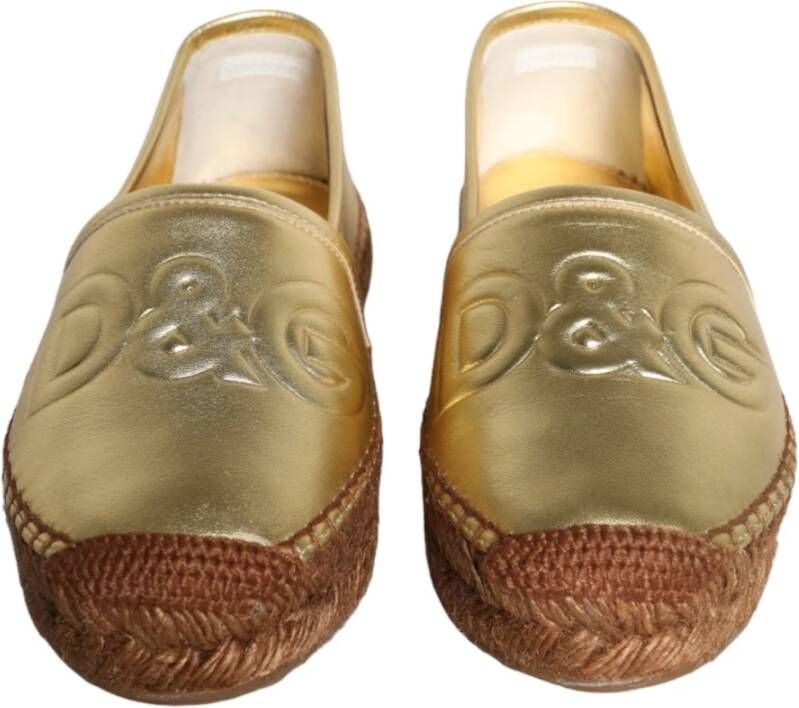 Dolce & Gabbana Gouden Leren Loafers Flats Espadrilles Schoenen Yellow Dames