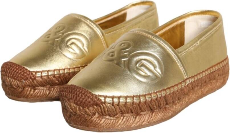 Dolce & Gabbana Gouden Leren Loafers Flats Espadrilles Schoenen Yellow Dames