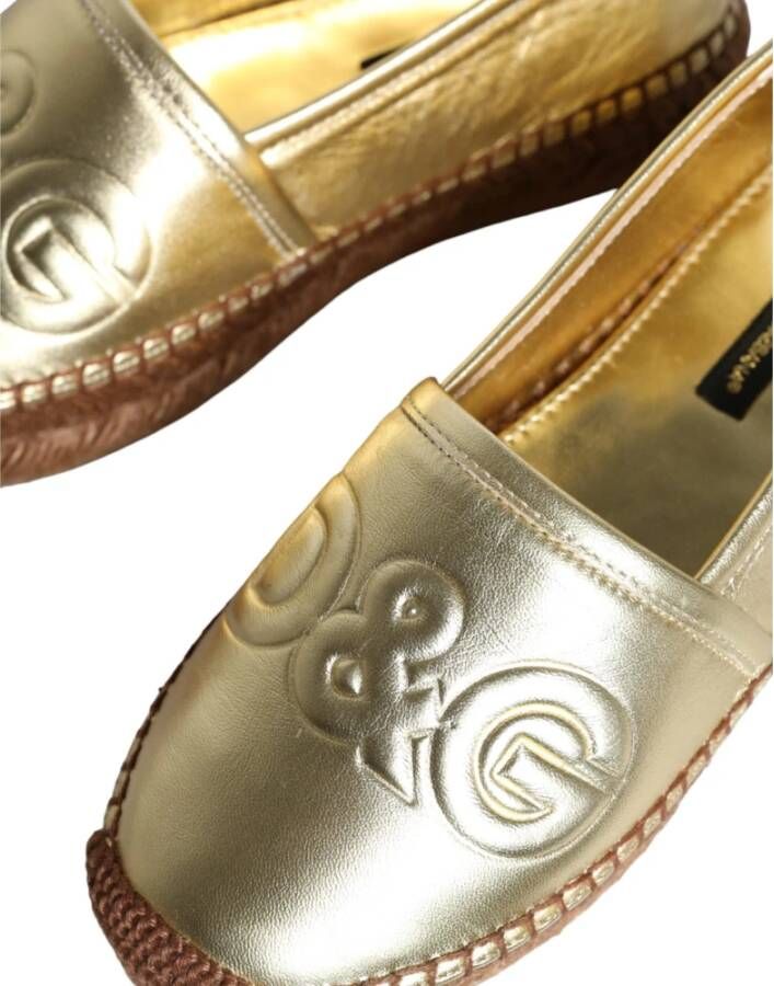 Dolce & Gabbana Gouden Leren Loafers Flats Espadrilles Schoenen Yellow Dames