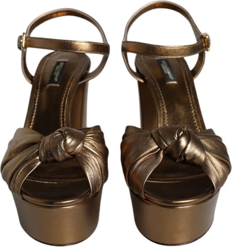 Dolce & Gabbana Gouden Leren Plateau Sandalen met Enkelband Yellow Dames