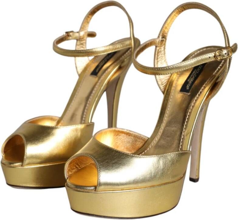 Dolce & Gabbana Gouden Leren Plateau Sandalen Yellow Dames