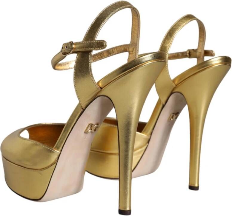 Dolce & Gabbana Gouden Leren Plateau Sandalen Yellow Dames