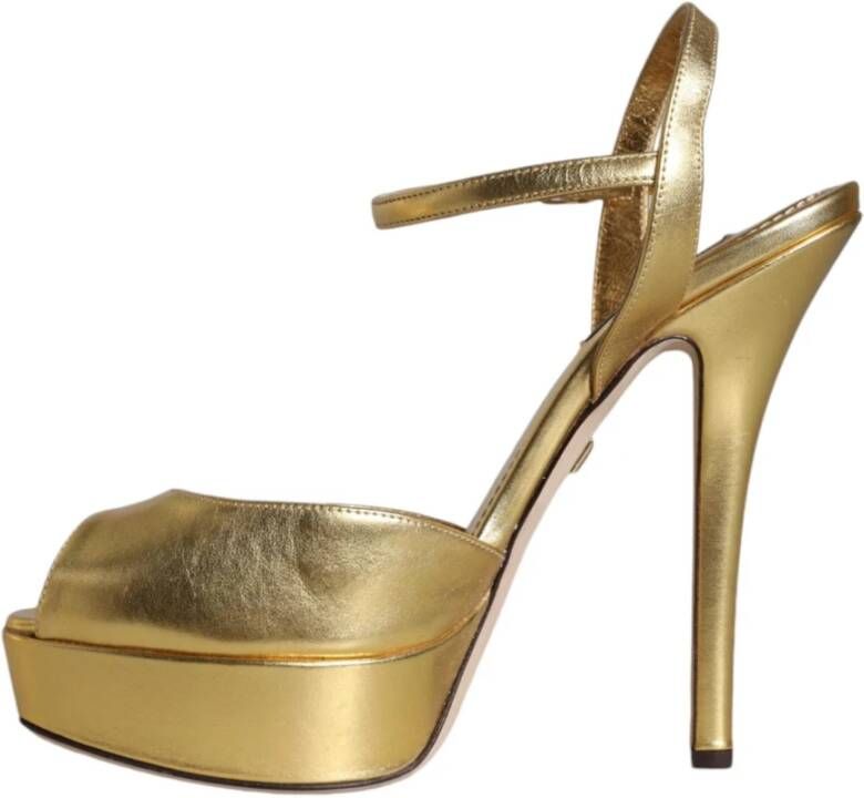 Dolce & Gabbana Gouden Leren Plateau Sandalen Yellow Dames