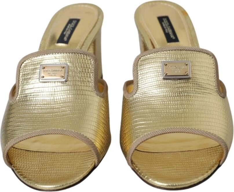 Dolce & Gabbana Gouden Leren Slide Hakken Sandalen Schoenen Yellow Dames