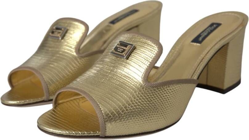 Dolce & Gabbana Gouden Leren Slide Hakken Sandalen Schoenen Yellow Dames