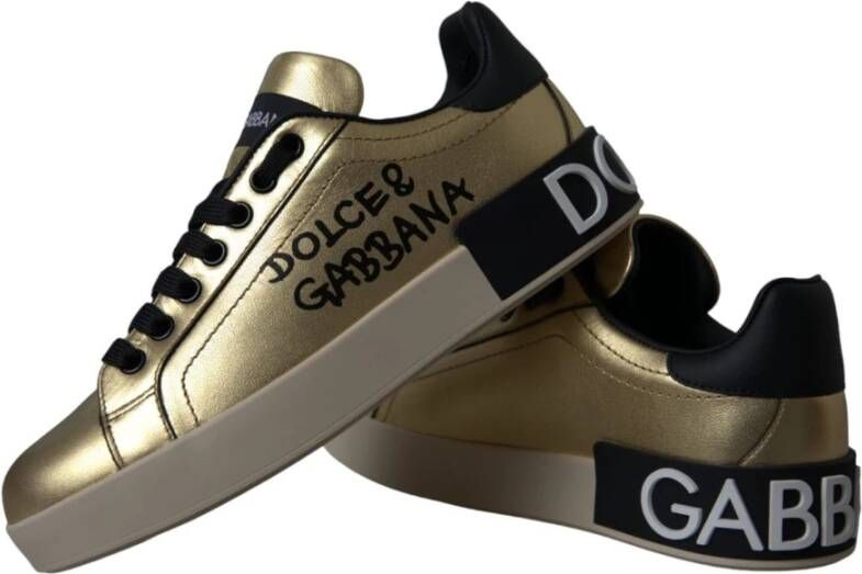 Dolce & Gabbana Gouden Leren Sneakers Portofino Stijl Yellow Dames