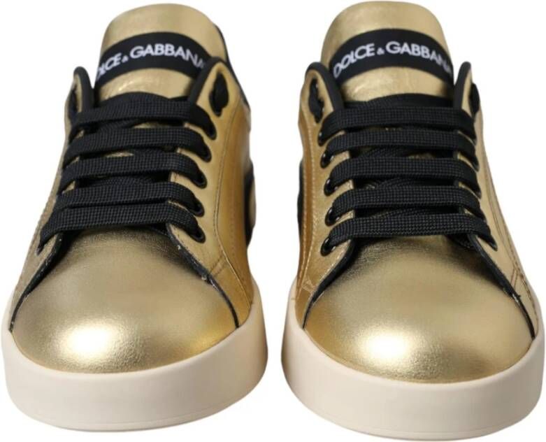 Dolce & Gabbana Gouden Leren Sneakers Portofino Stijl Yellow Dames