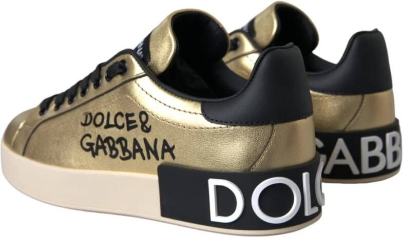 Dolce & Gabbana Gouden Leren Sneakers Portofino Stijl Yellow Dames