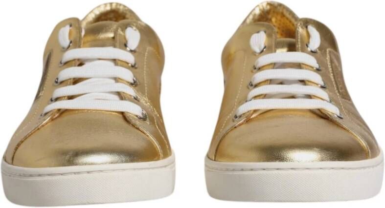 Dolce & Gabbana Gouden Metallic Logo Sneakers met Rubberen Zool Yellow Heren