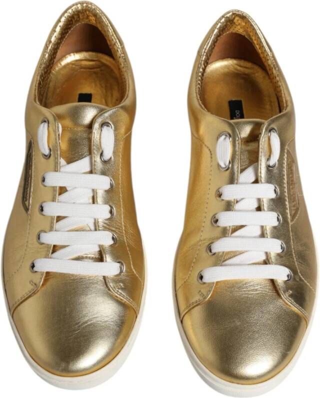 Dolce & Gabbana Gouden Metallic Logo Sneakers met Rubberen Zool Yellow Heren