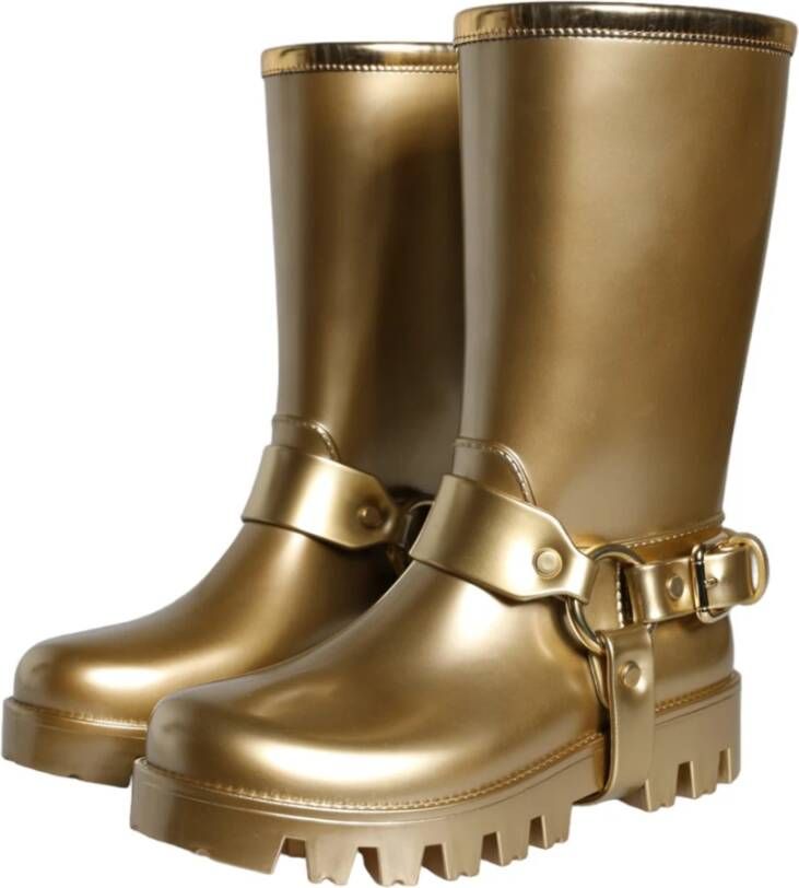 Dolce & Gabbana Gouden metallic PVC regenlaarzen Yellow Dames