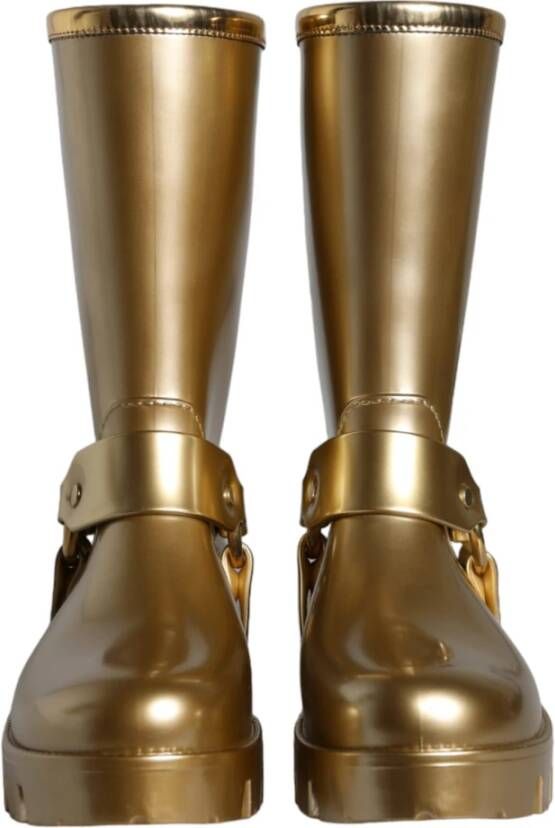 Dolce & Gabbana Gouden metallic PVC regenlaarzen Yellow Dames