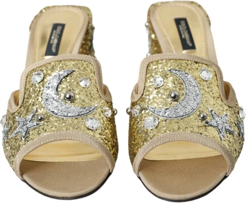 Dolce & Gabbana Gouden Pailletten Leren Hakken Sandalen Yellow Dames