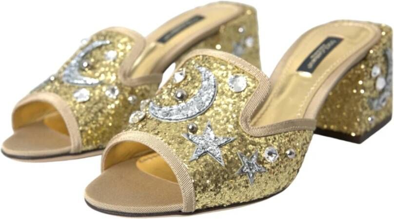 Dolce & Gabbana Gouden Pailletten Leren Hakken Sandalen Yellow Dames